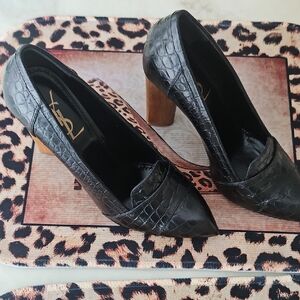 Yves Saint Laurent Black Croc-Embossed Heels